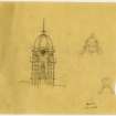 Sketch of domed tower in Hamilton Public Library.