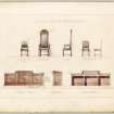 Drawings of furniture for Council Chamber, including Provost's Desk and Provost's Chair, in Hamilton Municipal Buildings.