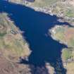Oblique aerial view of the remains of a series of fish traps around the head of Loch Dunvegan near Kilmuir, Isle of Skye, taken from the SSW.