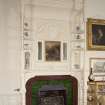 Interior. First floor, drawing room, view of fireplace and overmantle