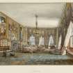 Interior. First floor, drawing room, detail of painting of drawing room in 19th century