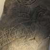 Detail of the eagle symbol, Inveravon Pictish Symbol Stone 1, relocated inside the church porch