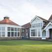 View of the main entrance to Muirfield clubhouse, with the dining room and smoking room extensions to left, taken from west north west.