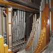 Interior. 1st floor.  Organ loft upper level, detail of smaller organ pipes.