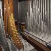 Interior. 1st floor.  Organ loft upper level, detail of smaller organ pipes.