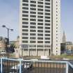 View of the SW elevation of Tayside House tower, taken from SW with footbridge link to Olympia Centre removed