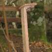 East end, north side of Loups Bridge. Detail of bridge handrail upright. Note the blacksmith style of the metalwork.