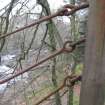 East end, north side, view of eye bolts and suspension stays, pylon of portal, Loups Bridge