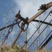 Middle pier, from south east showing the portal frame and the surviving connection between south pylon head and the uppermost suspension stays. Note also how the lower tension stay on the upper right of the image is shacked to the portal frame and how the handrail is combined into a 'Y' shaped upright where the portal and the south flanking frame meet..