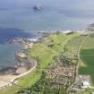 General oblique aerial view of North Berwick Golf Courses centred on Glen Golf Course with the Bass Rock in the background, taken from the SW.
