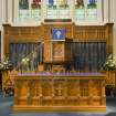Chancel. Communion table and pulpit.