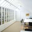 Interior view of top floor reference library at The Pier Arts Centre.