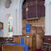 Interior. View of altar table, pulpit and organ
