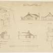 Plans, sections and elevations of  West gate lodge. Includes floor and roof plans
Title: Victoria Hospital. Plan of Entrance Lodge (West)