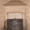 Interior. Ground floor, hall, detail of fireplace in south east orner