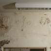 Interior, detail of plasterwork and fireplace lintel, first floor, room to front, SW house.