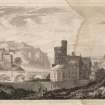 Engraving showing general view of Edinburgh Castle, North Bridge and CaltonJail from East.
Inscribed: 'Drawn by J. Ewbank  Engraved by W.H. Lizars.