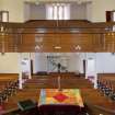 Elevated view from pulpit, looking back down the sanctuary to the rear gallery.