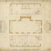 Balmoral, Plan of Ballroom, William Smith, Jan 7 1857; 5 elevations shown; drawn in ink with some watercolour, pencil marks and annotations are on plan.