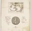 Sheet containing general view of "Lake of Inchmahome",conjectural ground plan of Priory, seal of Monastery and sketch of Talla