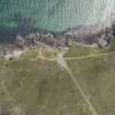 Oblique aerial view of Achanaird Bay, centred on the boathouse, looking E.