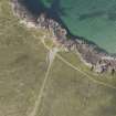 Oblique aerial view of Achanaird Bay, centred on the boathouse, looking NNW.