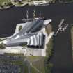 Oblique aerial view of the Riverside Museum, taken from the NNE.