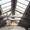 Interior. Detail of upper floor hall roof structure.