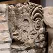 Detail of medieval stone set into font structure.