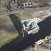 Oblique aerial view of the Riverside Museum, Kelvinhaugh, looking NE.