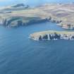 General oblique aerial view of Bu Ness, Fair Isle, looking SW.