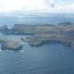 General oblique aerial view of North Haven Harbour, Fair Isle, looking SW.