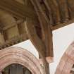 Interior. Detail of roof truss and corbels