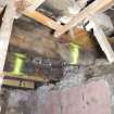 Interior. view of (possibly re-used) ceiling beams supporting the second floor.