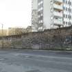 General view of the perimeter walls of the former Maryhill Barracks site, taken on Kelvindale Road from the west.