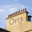 Exterior. Detail of chimney stacks and 'ORRS' sinaeage.