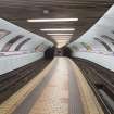 Interior. View looking along the island platform of Bridge Street subway station