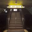 Interior. View of main staircase to platform level, with flanking tunnel openings, within Bridge Street subway station