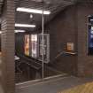 Interior. View of staircase leading to platform level within the concourse of Bridge Street subway station