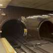 Interior view of tracks and tiled tunnel openings within Govan Cross Subway Station, 771-5 Govan Road, Glasgow.