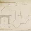 Drawing showing elevation of entrance hall and details of chimney finishes and mouldings.