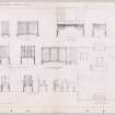Design for Sir Michael Nairn's private room with plan of furniture in situ
Including cabinet, writing table, file cabinet and writing chairs