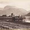 View of Ben Nevis from Corpach showing S.S. Mountaineer at jetty.