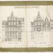 Drawing showing elevation of Edinburgh Public Library. 
Titled: 'Elevation to Cowgate, Elevation to George IV Bridge, Bibliotheque'.
Signed: 'N Johnston'. Dated: '17 September 1887'.
