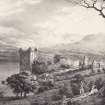 Engraving showing general view of Urquhart Castle