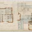 Plan of Ground Floor, Roof and West Elevation