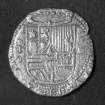 Silver 4-real coin of Philip II minted at Toledo (obverse).