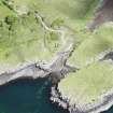 Aerial view (2006) of the boathouse and boatman's cottage belonging to Drimnin House (built 1850s), from the west. The roofless boathouse stands at the head of a sheltered creek, with the ruined cottage to its left. The track is new, though there are still traces of the original one.