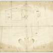 Plan of area to south of Coldingham Priory including refectory drawn over a plan of Milldown feeding sheds, and a section and plan of turnip store and cribs.
Titled: 'Milldown Feeding Sheds. 1850.'