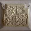 Ground floor. East wing. Sitting room. Detail of armorial panel